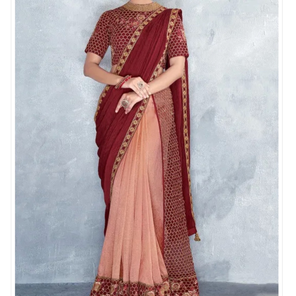 Brand new prestiched red saree